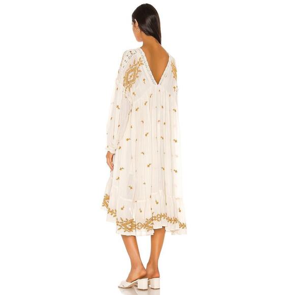 Free People Lavender Fields Long Sleeve A-Line Midi Dress Cream Women's Size L - Picture 3 of 13